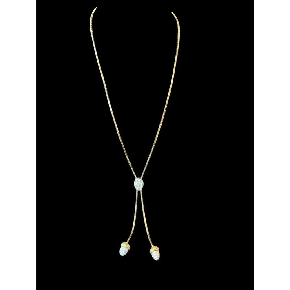 Vintage Acorn Gold-Tone Pendant Necklace & Matching Crystal Stud Earrings Set - Picture 3 of 9